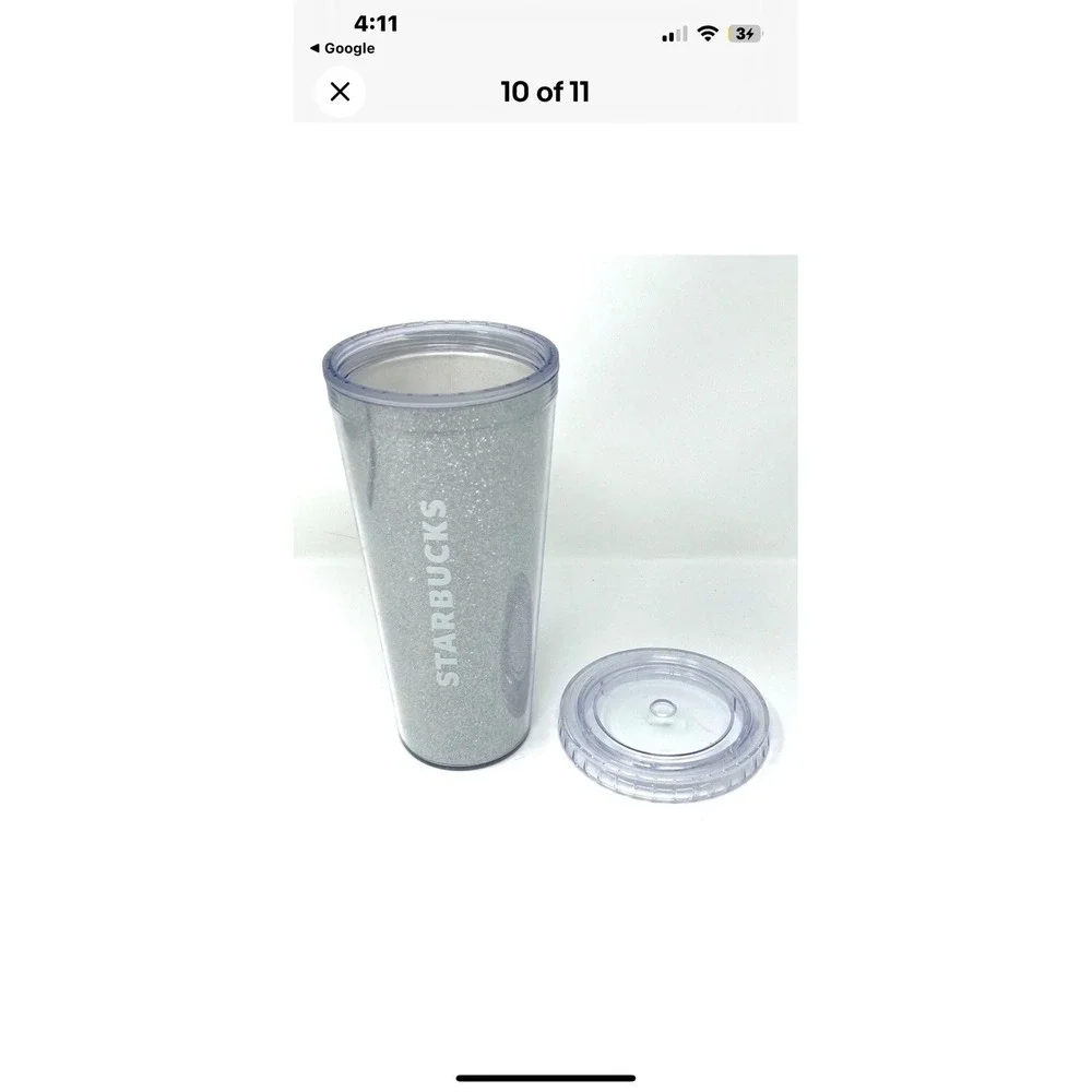 Starbucks 2018 Tumbler Cup 20 oz Silver Glitter for Cold Beverages White Letters